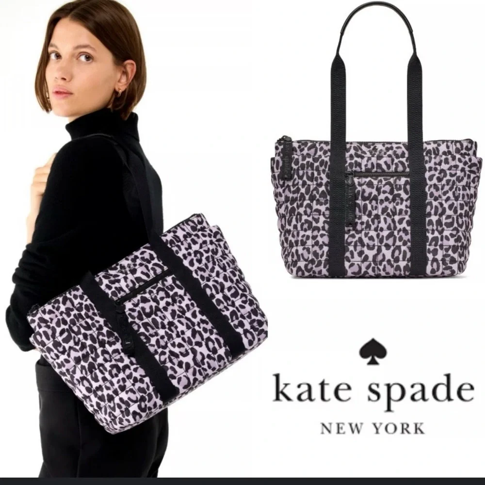 Kate Spade Camden quilted violet and Black spotted leopard Print Tote